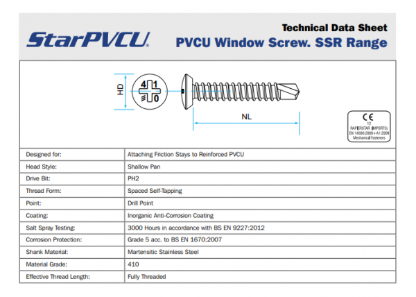 StarPVCU Martensitic 410 Window Screw Information Sheet
